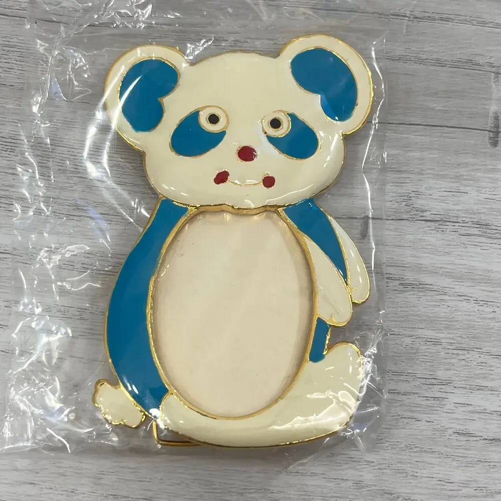Vintage 24K Gold Plated 2 Toned Enameled Panda Bear Shape Mini Picture Frame
